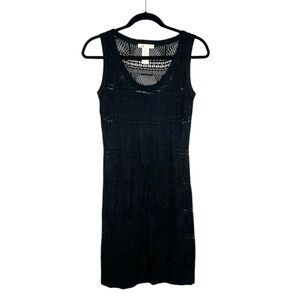 TULLE Crochet Mesh Lace Mini Tank Dress with Slip in black size Medium